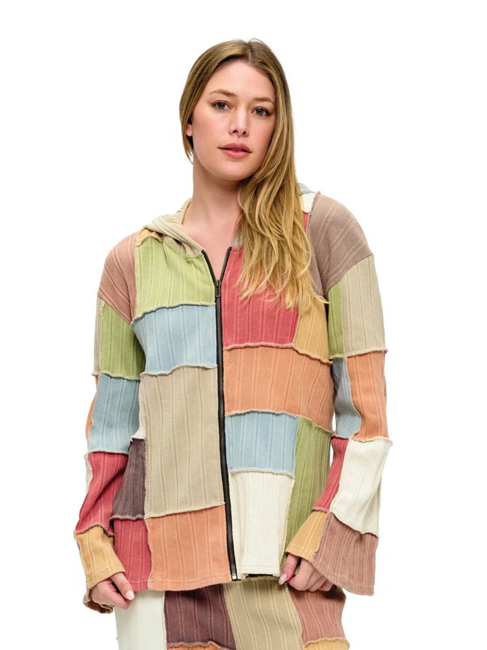 26895 | Yak & Yeti Zip Up Patchwork Colorblck Multicolor Jacket | Sizes S/M-L/XL - Picture 2 of 4